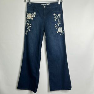 Gap Kids flare wide leg embroidered 10” rise jeans